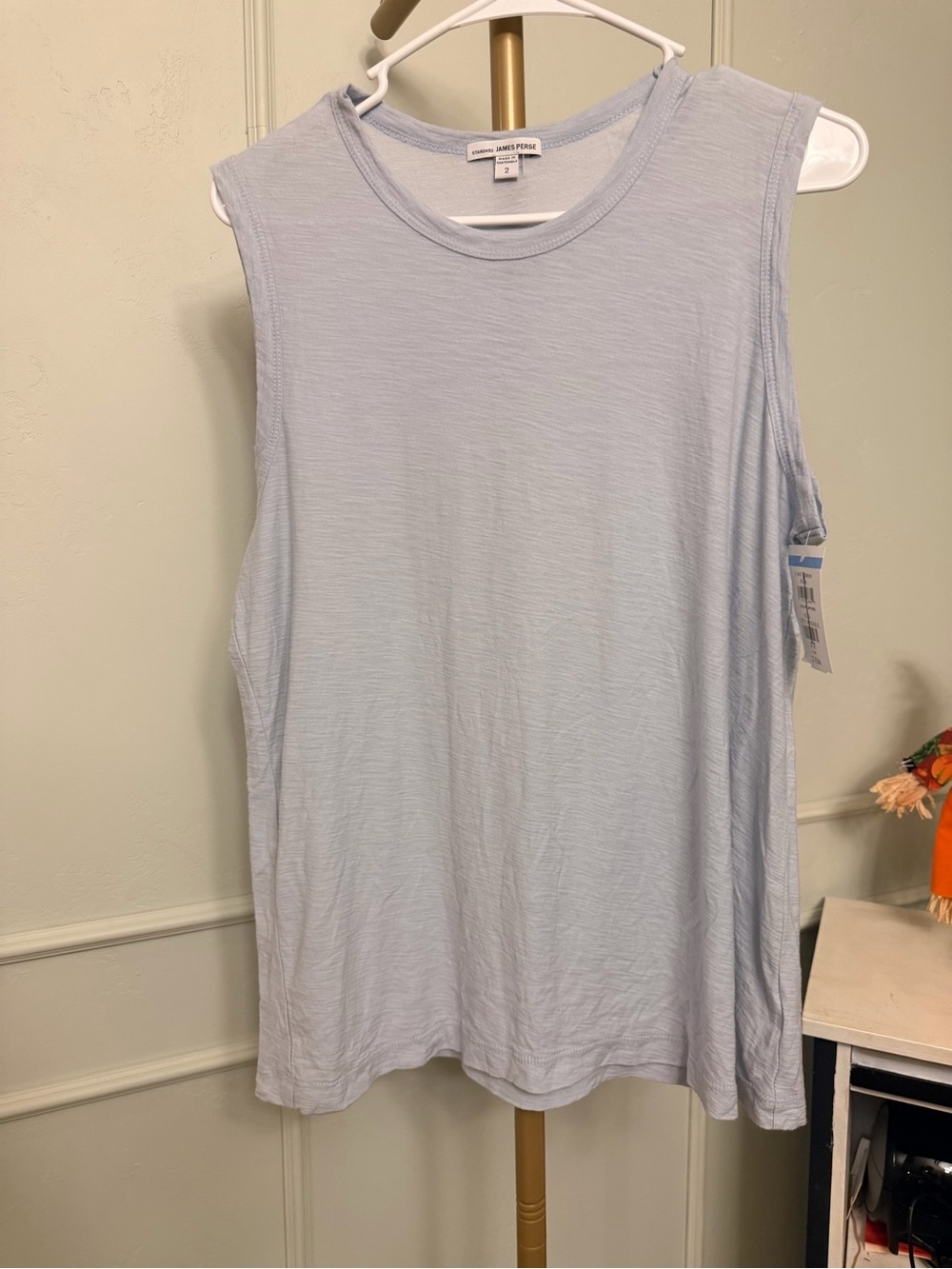 James Perse Cotton Tank Sleeveless Light Blue/Grey Slub MSRP $118 - Picture 2 of 5
